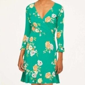 LOFT green floral faux‎ wrap dress size 12